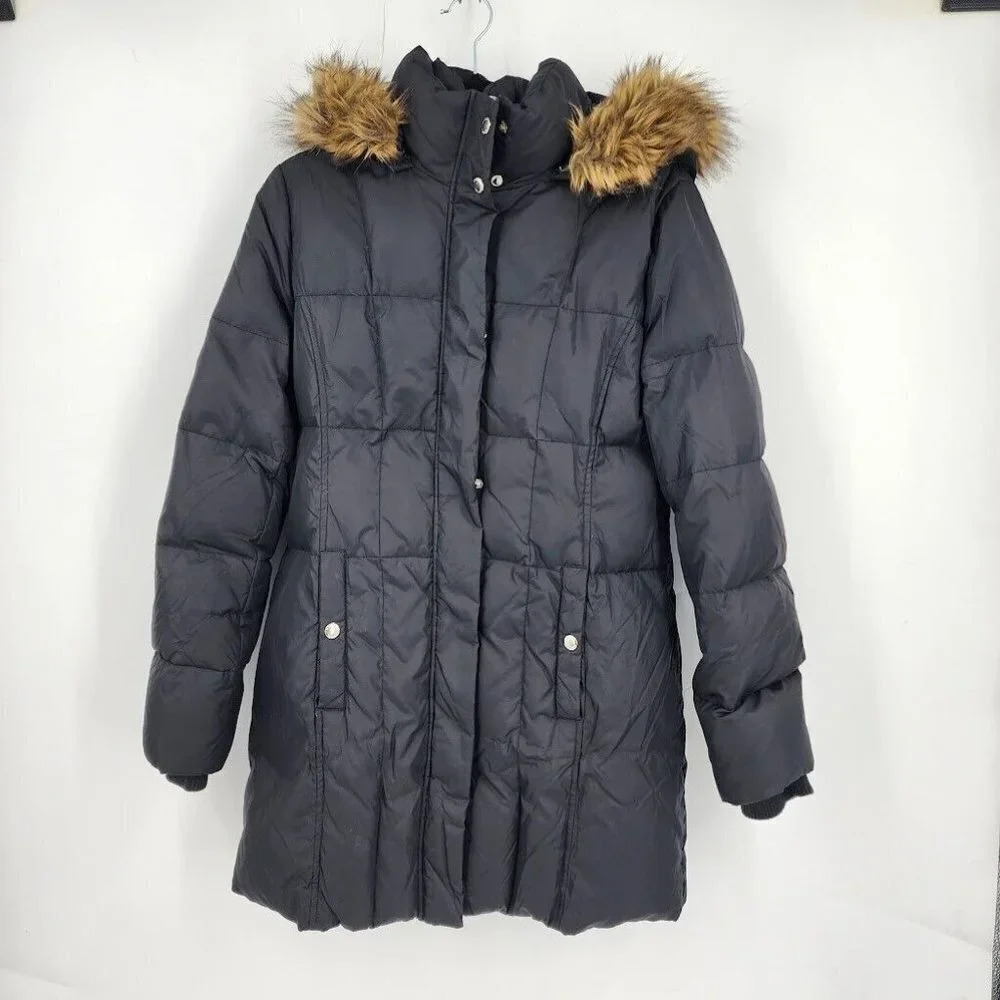 Michael Michael Kors Women's Double Collar Fur Hood Mid Length Puffer Size S